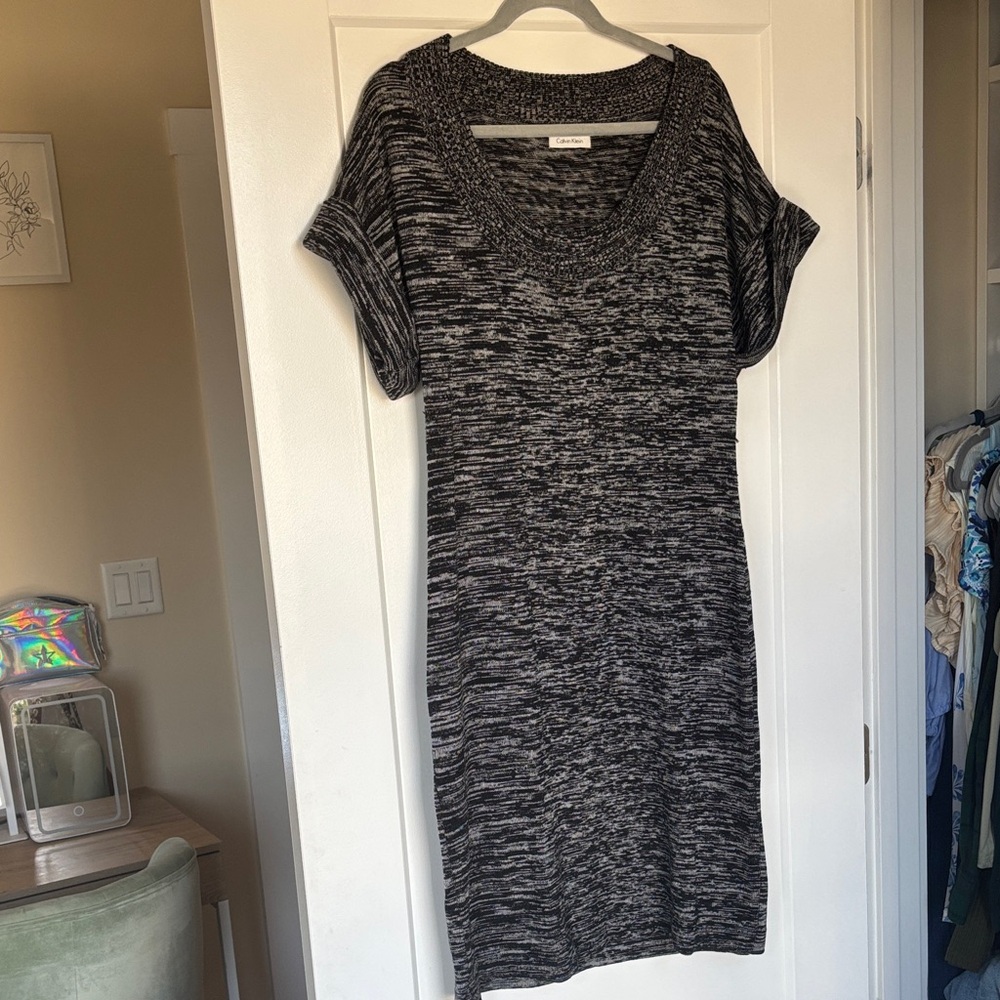 Calvin Klein Black and Gray Knit Midi Dress